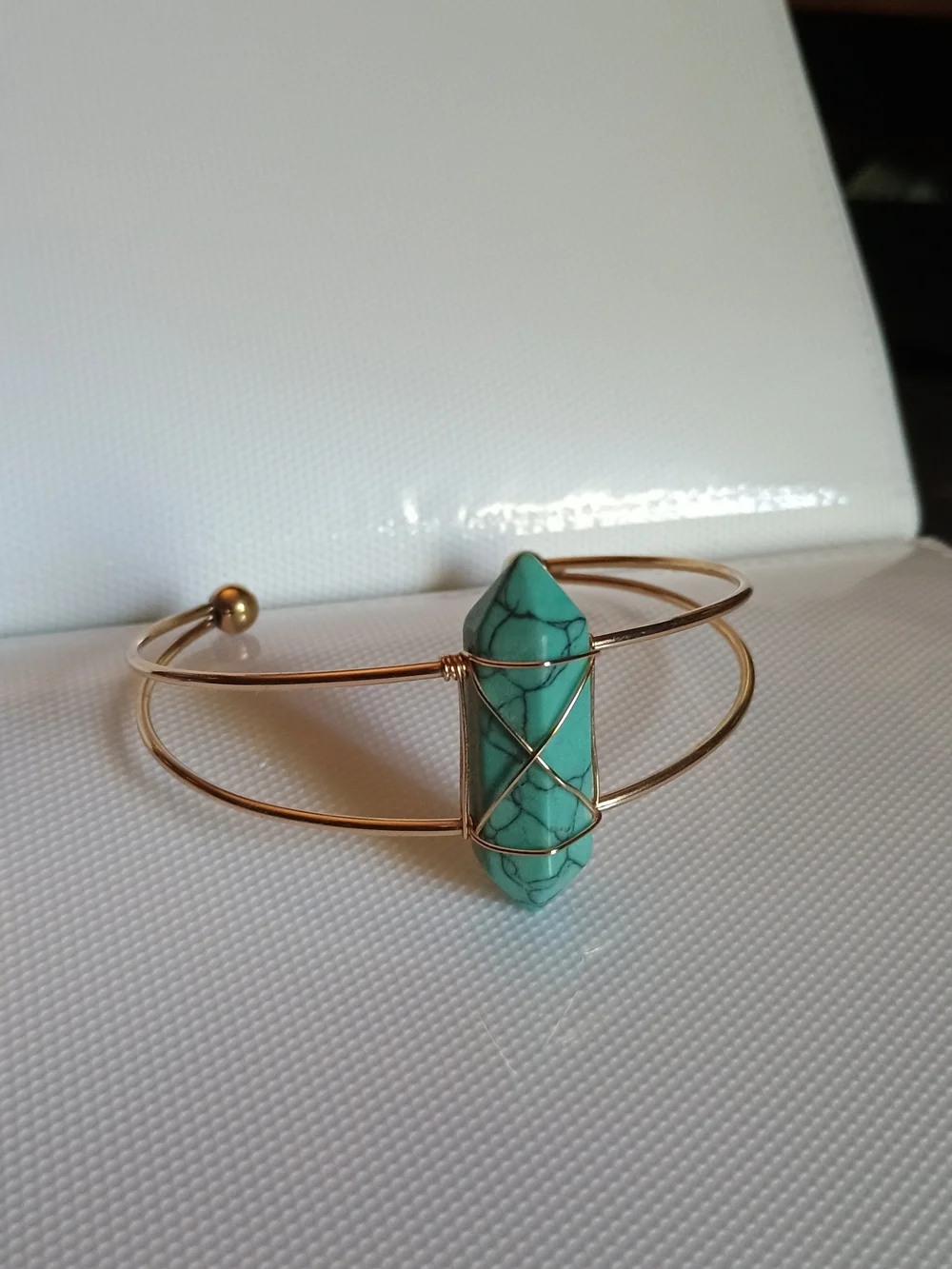 Rose Gold Wire Cuff Bracelet with Turquoise Stone
